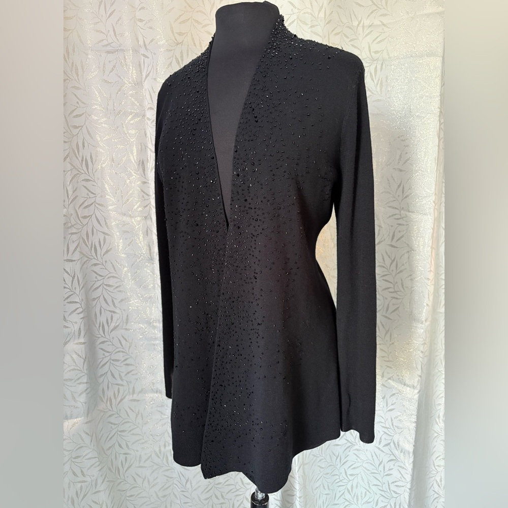 Eileen Fisher Black Beaded Wool Cardigan